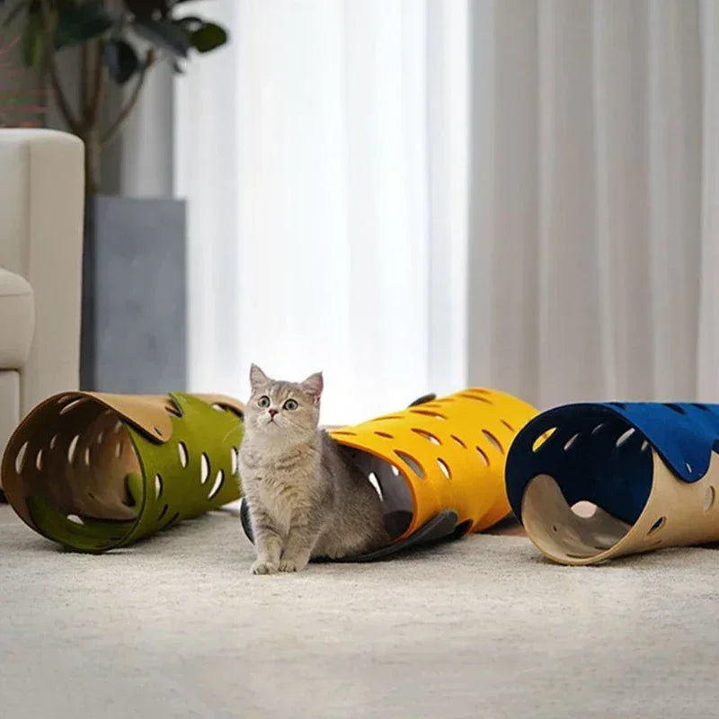 Splicing Cat Toy Felt Pom Nest Deformable Kitten Tunnel Collapsible Tube House Tunnel Interactive Pet Pusscat Security Sense