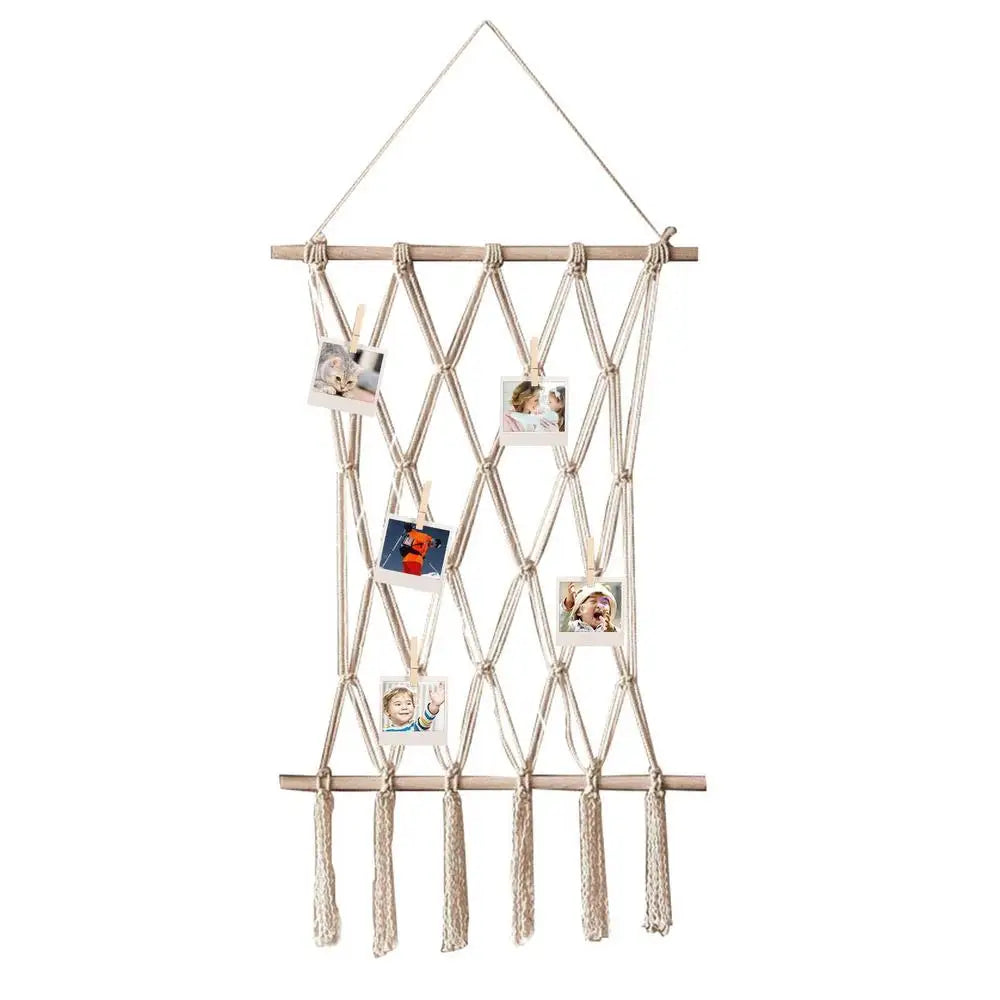 Hanging Photo Display Macrame Wall Art with 10 Clips Boho Decor