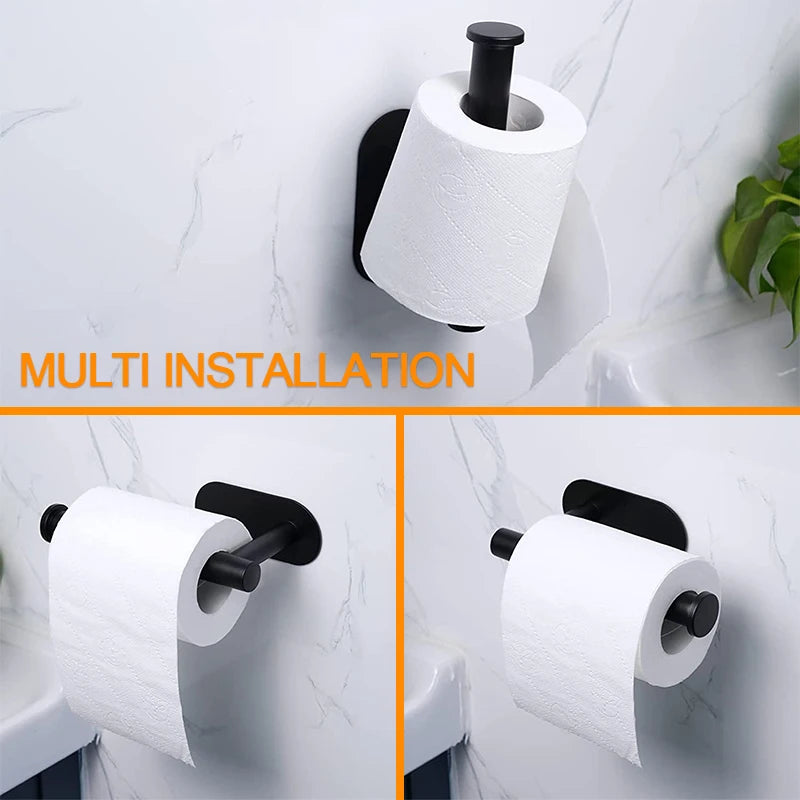 Portarrollos de papel higiénico sin perforaciones SUS304 de acero inoxidable, autoadhesivo, para montaje en pared, dispensador de rollos de papel para baño y cocina