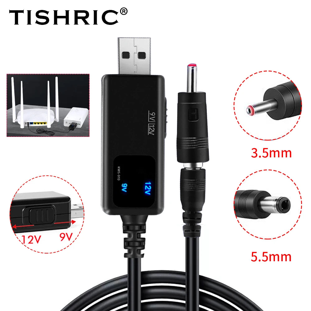 TISHRIC USB To DC 5.5/3. 5mm Plug 5V 9V 12V USB Power Boost Line USB DC Power Cable Adapter For Route WIFI Wire USB Connector