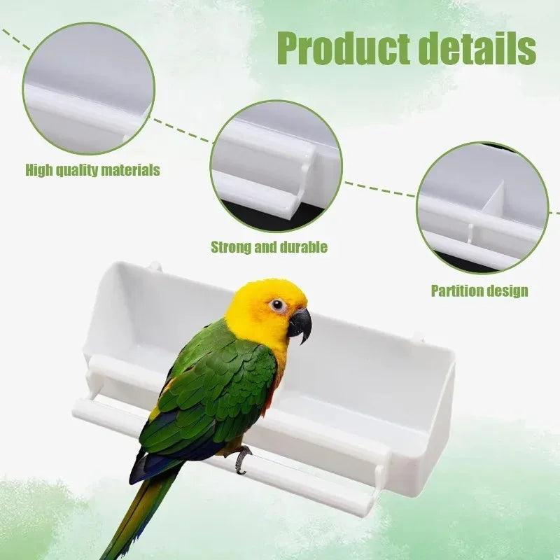 Bird Feeder No Mess Cage Hanging Feeder Cup Pet Bird Food Double Plastic Seed Water Feeder Dispenser Standing Frame for Parrots