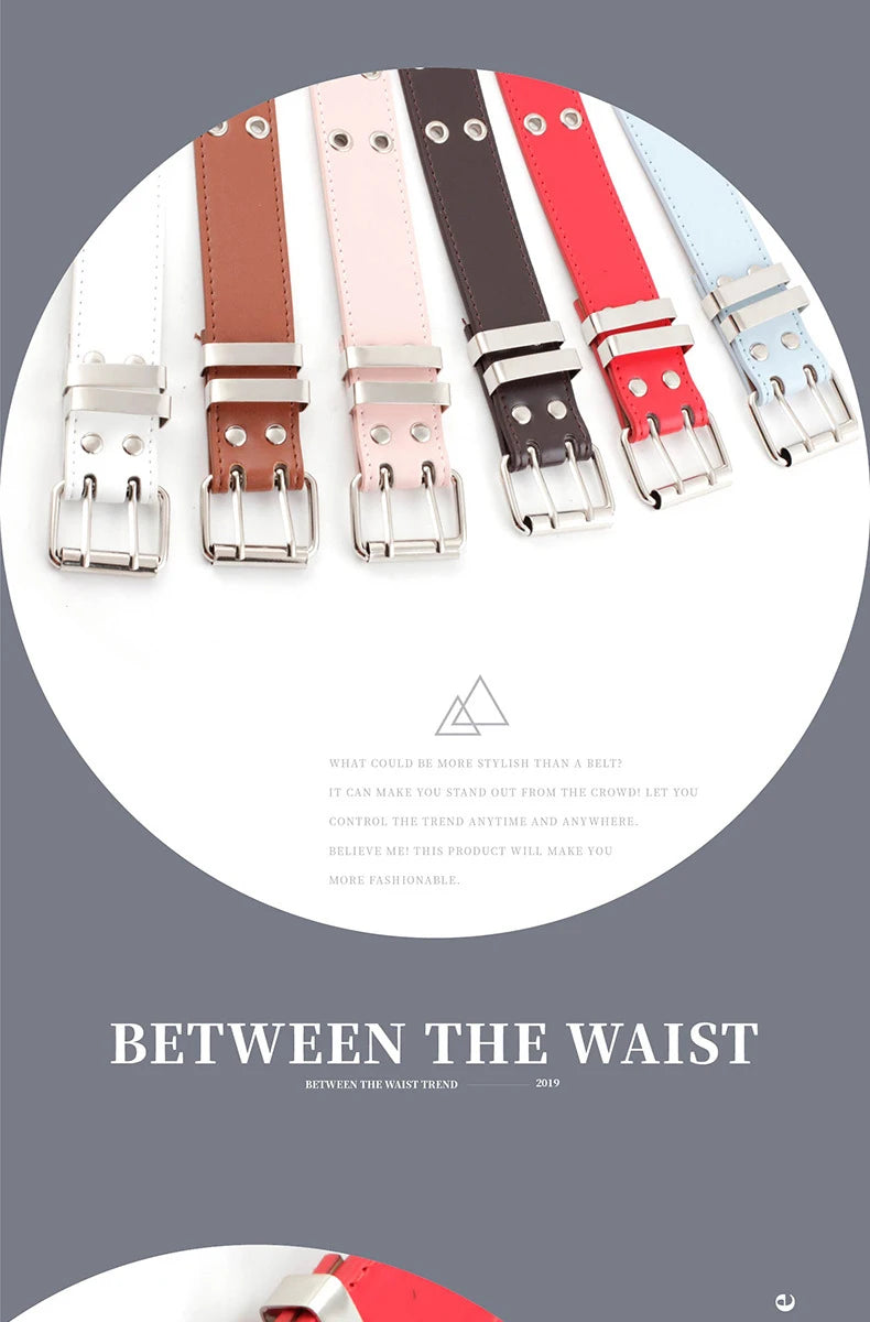 Women's Belt Trend Double Ring Belt Double Hole Eyelet Grommet Leather Buckle Punk Pin Belt Leisure Dress Jeans Gothic Waistband