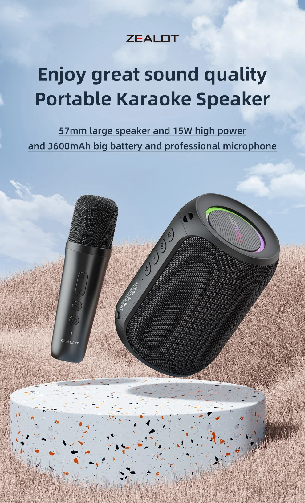 Zealot S62M Portable Bluetooth Karaoke Machine with Wireless Microphones Ideal for Home and Family Gatherings