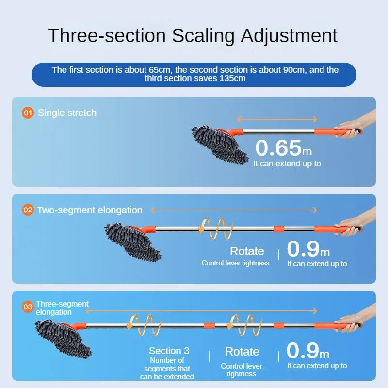 LEIBOO Telescopic Car Cleaning Brush Mop with Double Brush Head for Roof and Window Washing