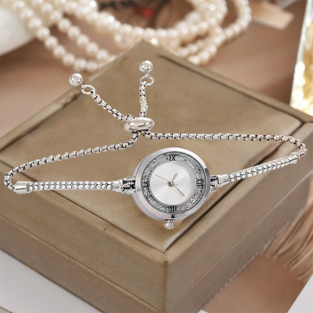 Women's Small Dial Watch Crystal Quartz Wristwatch Minimalist Small Circular Bracelet Watches Ultra Thin Exquisite Small Clock