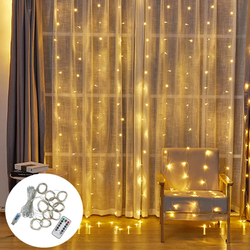 LED Curtain Garland Lights 8 Modes USB Power Remote Control Waterproof Fairy Light  Festive Lighting Wedding Christmas Decor