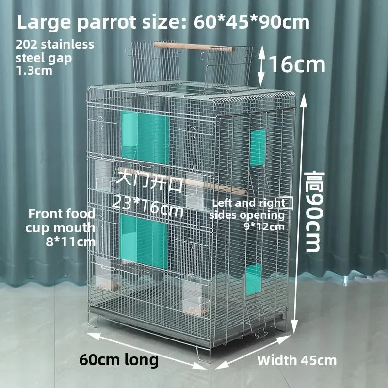 Horizontal silk parrot cage Bird cage Stainless steel bathing Peony Xuanfeng special cage Luxury villa breeding box Household ca