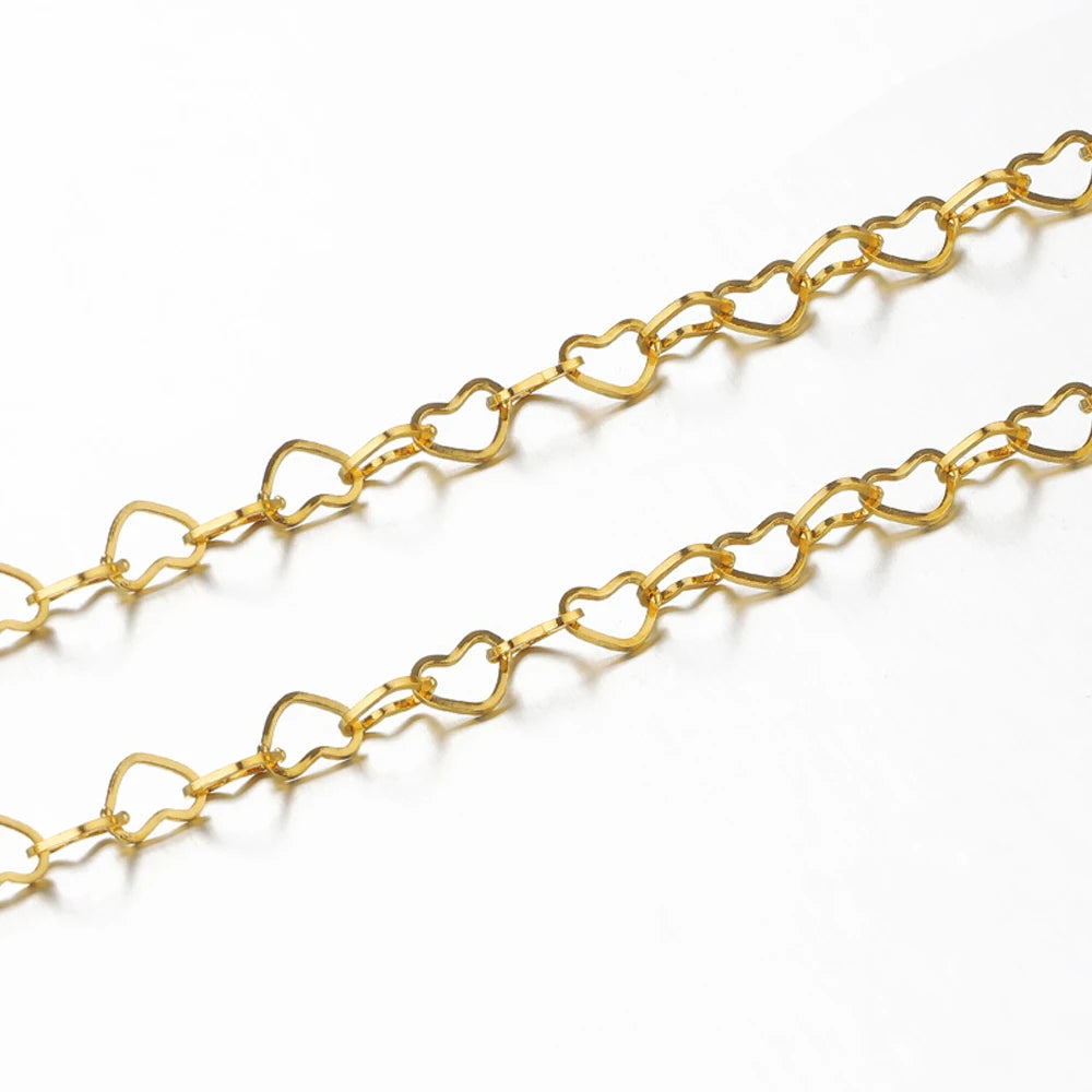 1Meter Stainless Steel Gold Love Heart Link Chain DIY Jewelry