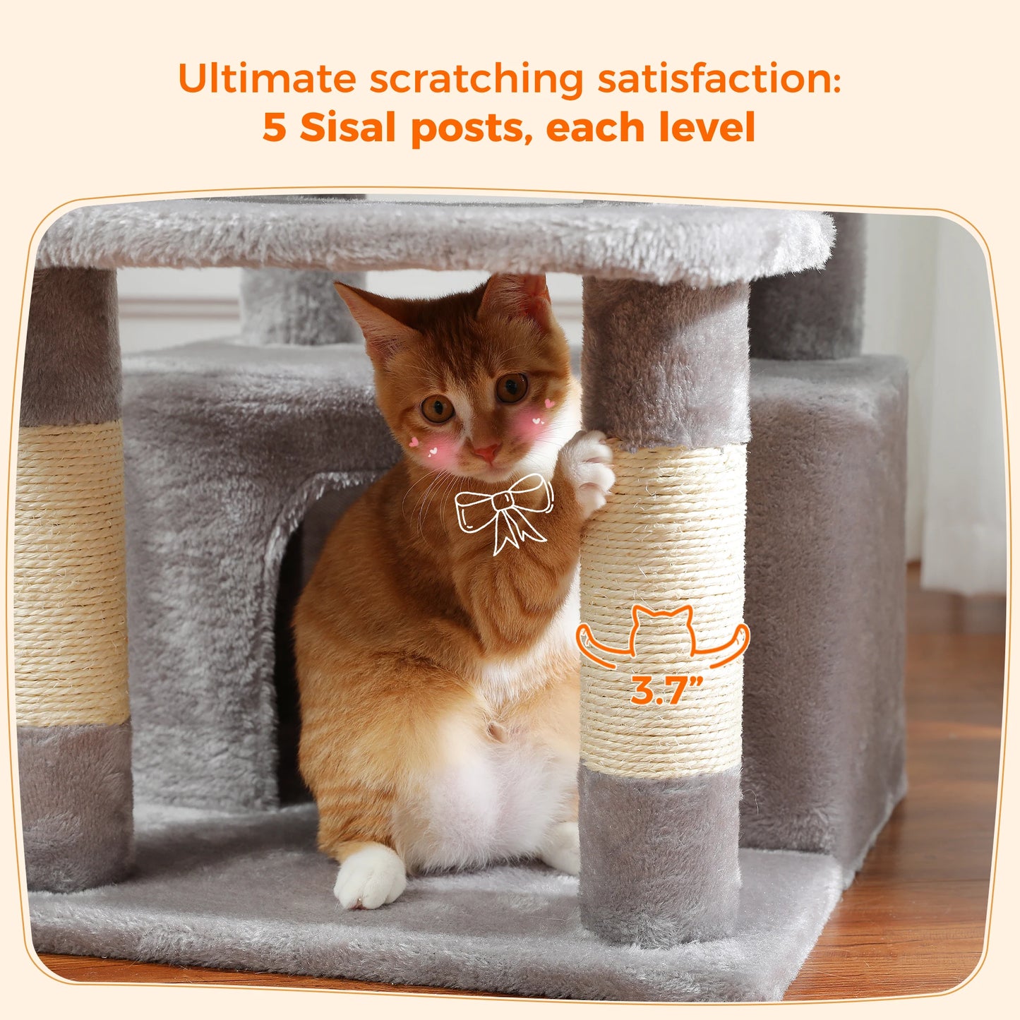 184cm Large Cat Tree and Tower for Indoor Cats With Scratching Posts and Spacious Hammocks