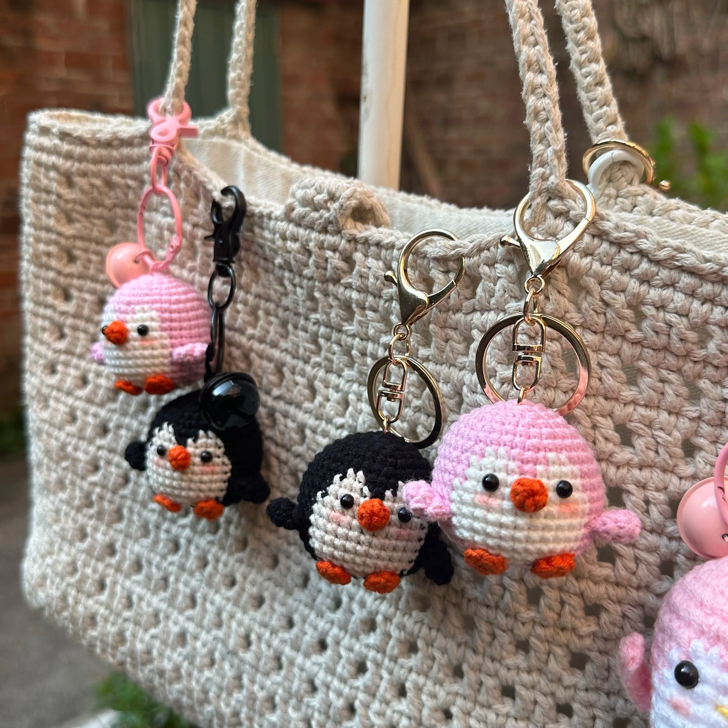 Handmade Cute Cotton Wool Penguin Doll Crochet Keychain