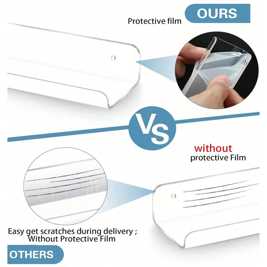 2pc Clear Acrylic Storage Rack Wall Mounted Shelf Organizer