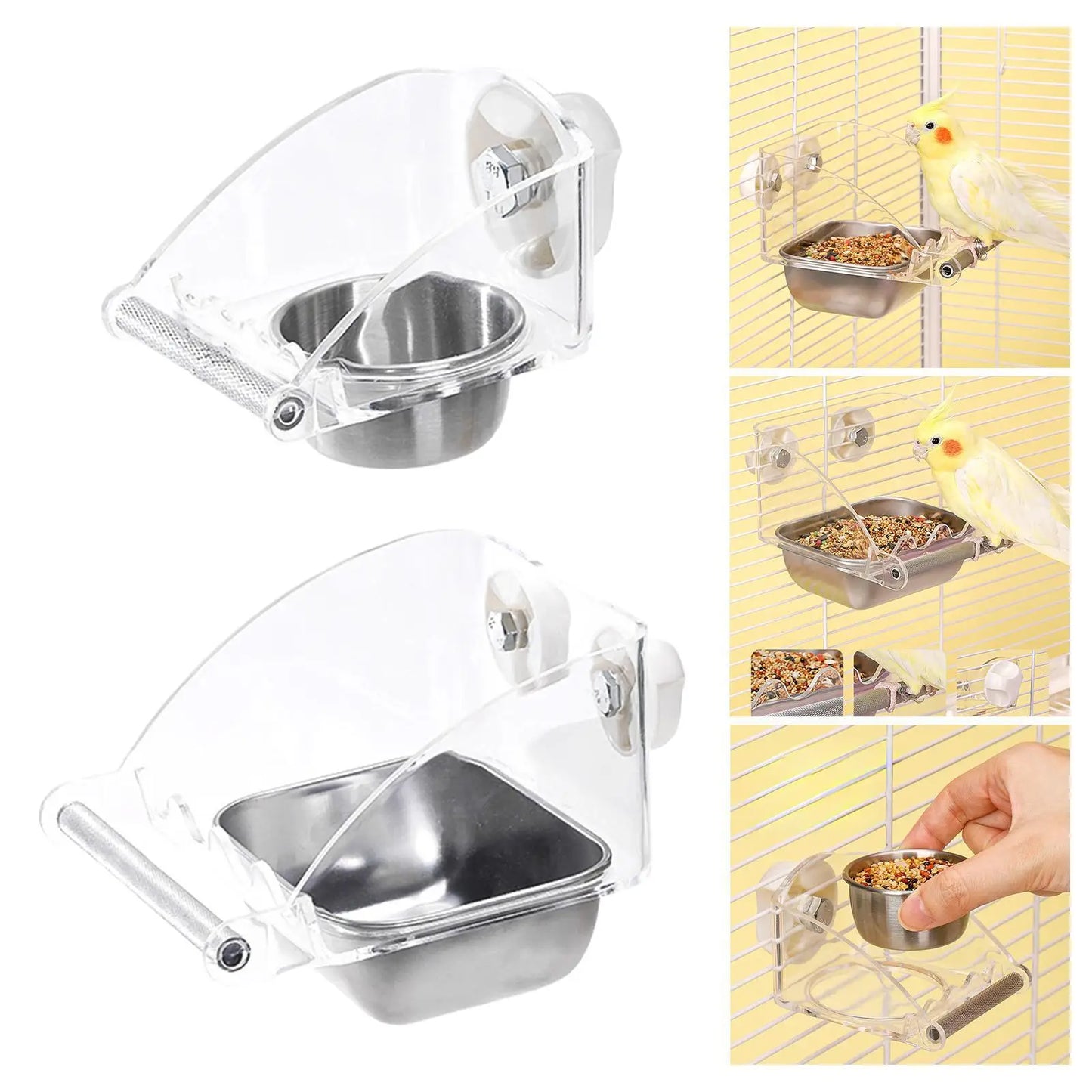 No Mess Bird Feeder for Cage Parakeet Feeder Sturdy with Anti Slip Stand Dispenser for Parrot Conures Bird Small Cockatoos