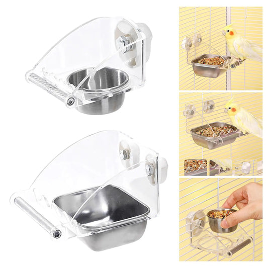 No Mess Bird Feeder for Cage Parakeet Feeder Sturdy with Anti Slip Stand Dispenser for Parrot Conures Bird Small Cockatoos