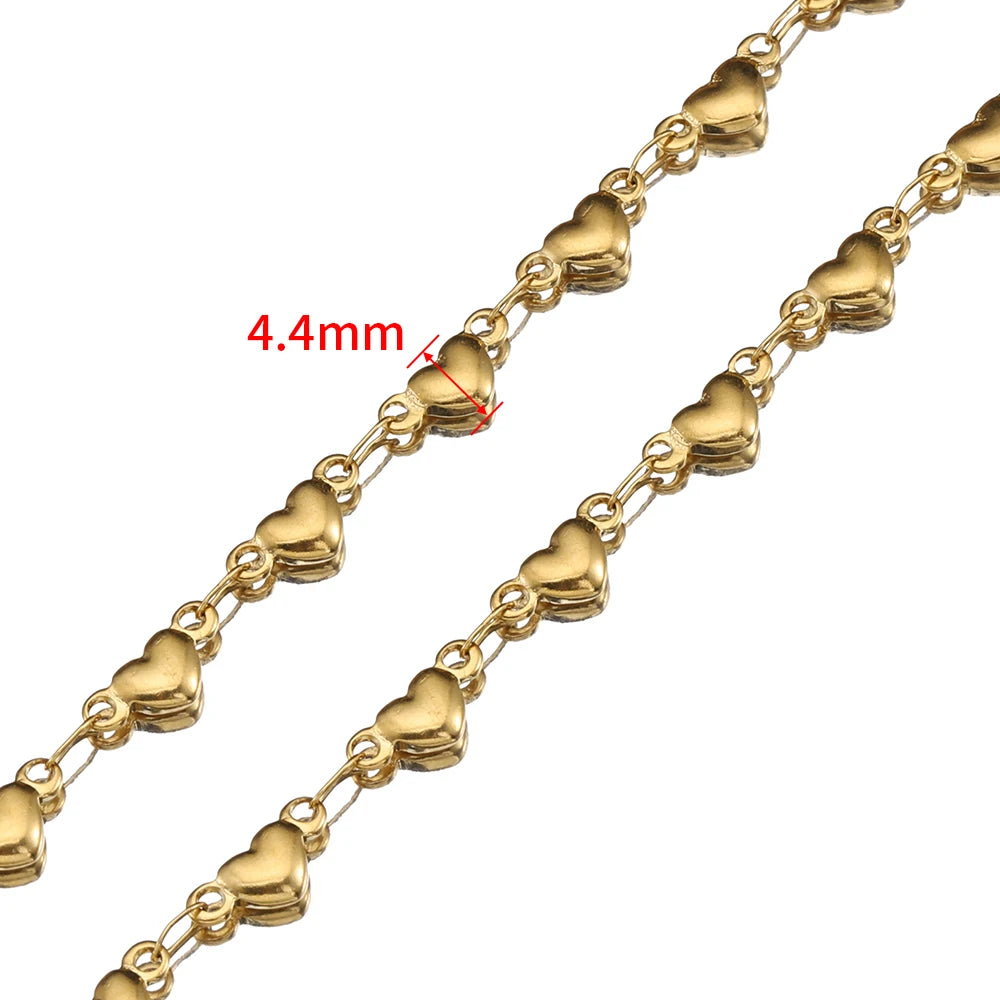 1Meter Stainless Steel Gold Love Heart Link Chain DIY Jewelry