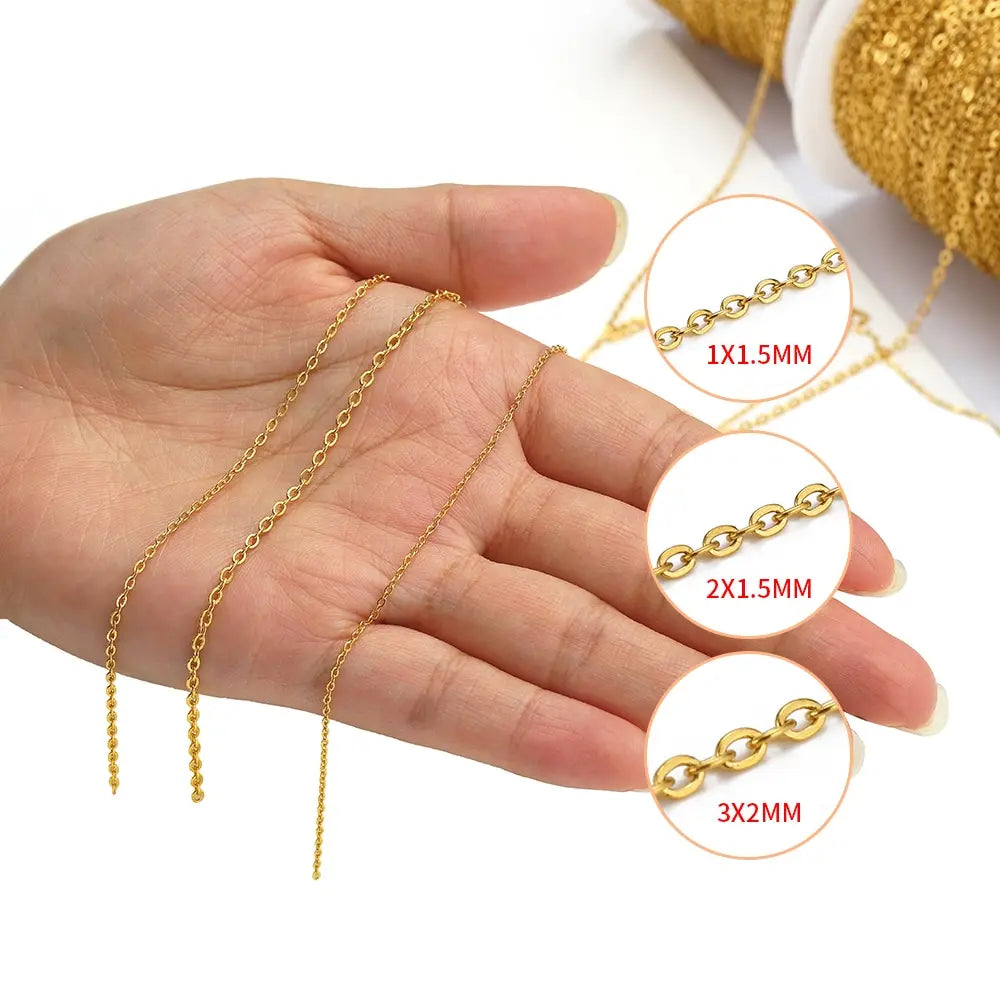 10 Meters Stainless Steel Chain 1 1.5 2mm Gold Steel Color for DIY Jewelry Making