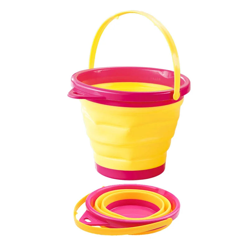 Children's Foldable Beach Bucket Sand Toy Portable Telescopic Water Game for Outdoor Fun