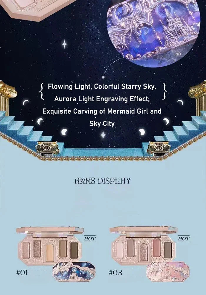 Flower Knows Moonlight Mermaid Eyeshadow Palette 8 Color Eye Makeup with Matte Shimmer and Glitter Finishes for Stunning Looks