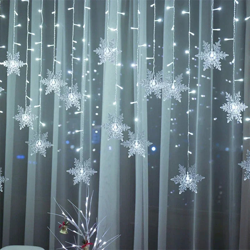 Christmas Lights Garland LED String Lights Snowflakes Flashing Fairy Curtain Light for Holiday Wedding Party New Year Decoration