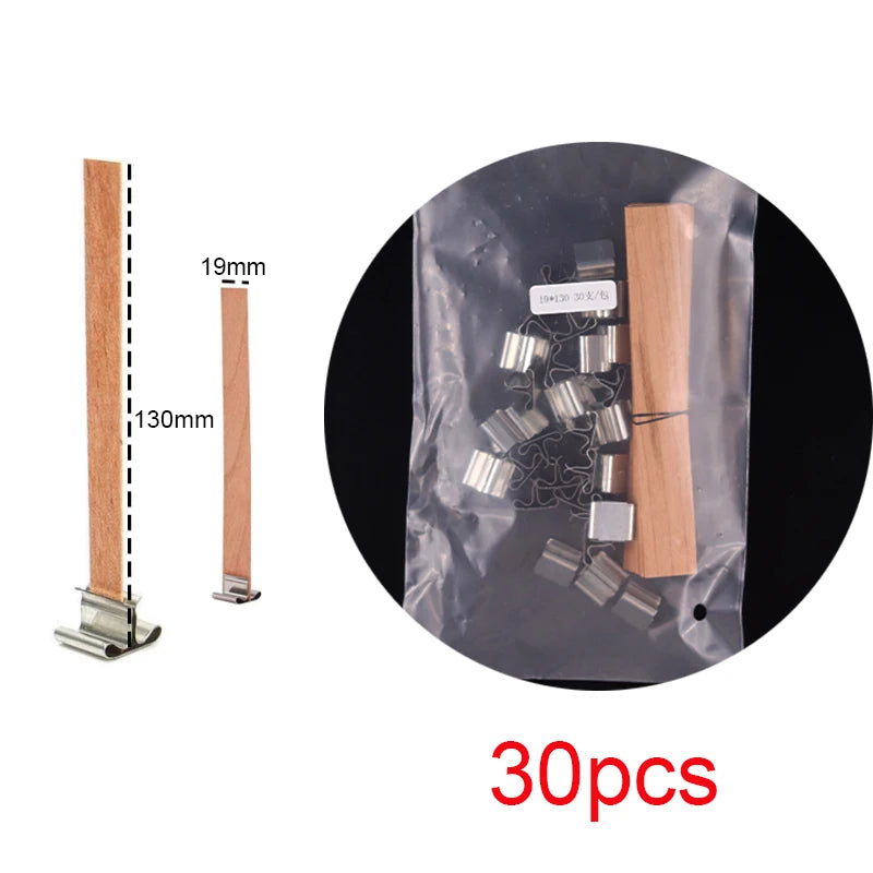 30pcs Wooden Candle Wicks Set with Clip Base for DIY Candle Making