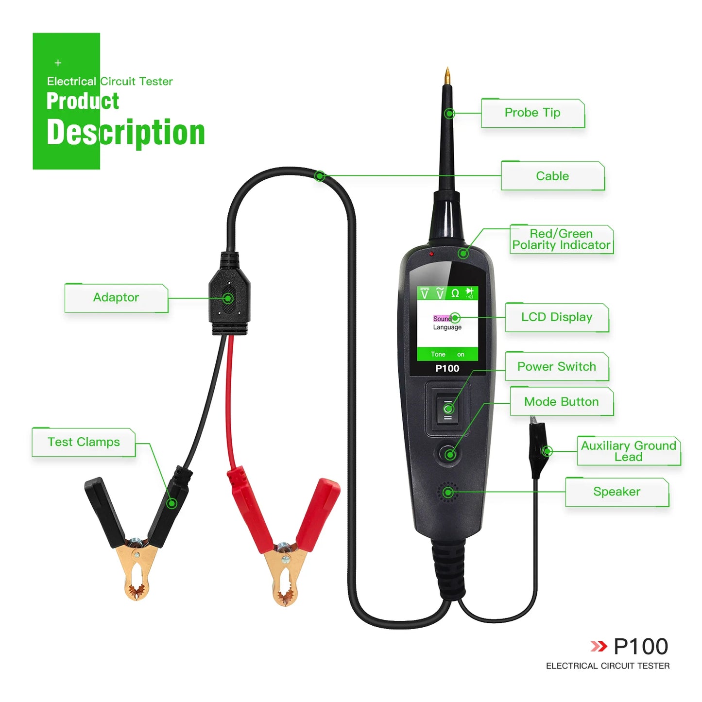 TopDiag Automotive Voltage Diagnosis Circuit Tester P100 2V-24V Automotive Tester Maintenance Tools