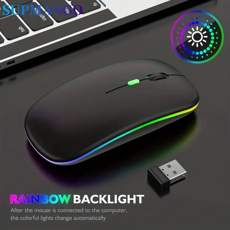 Ratón inalámbrico RGB recargable, ratón inalámbrico para ordenador, ratón ergonómico con retroiluminación LED para juegos, para ordenador portátil y PC