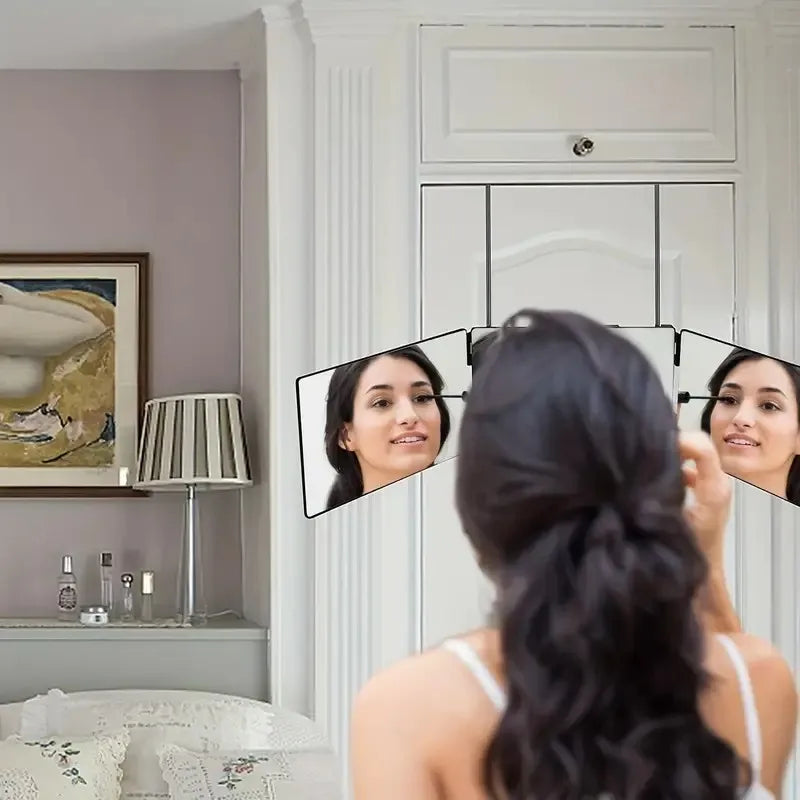 Tri-Fold Wall Mounted Makeup Mirror with Magnification - Portable Styling Mirror for Travel, Bedroom and Bathroom Use