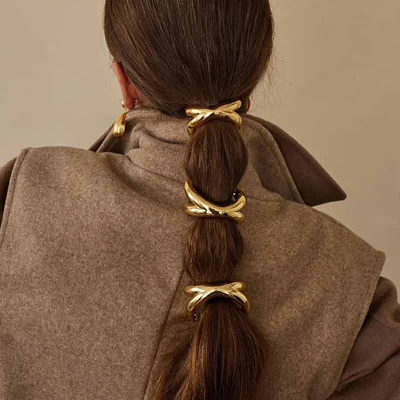 New 2024 Metal Irregular Golden Color Hair Bands Elastic Hair Scrunchies Hair Rope Headbands Women Girls Hair Accessories Gifts