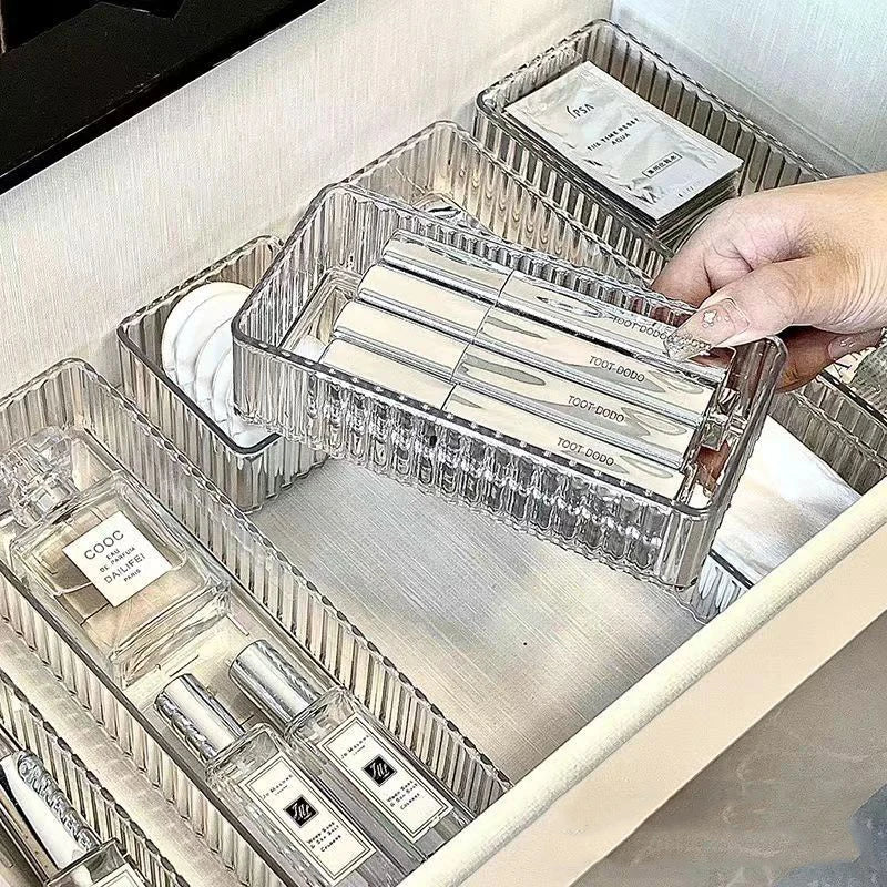 Clear Plastic Drawer Organizers Set for Bathroom and Vanity Storage Bins