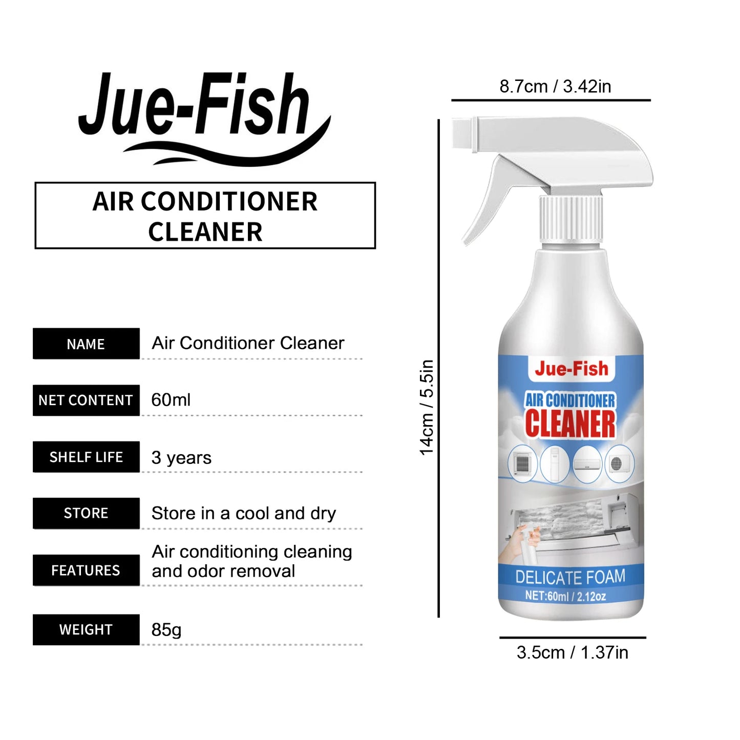 Air Conditioner Cleaner Foam Spray Deodorizer for Coils and Fans Powerful Dirt Removal and Odor Elimination