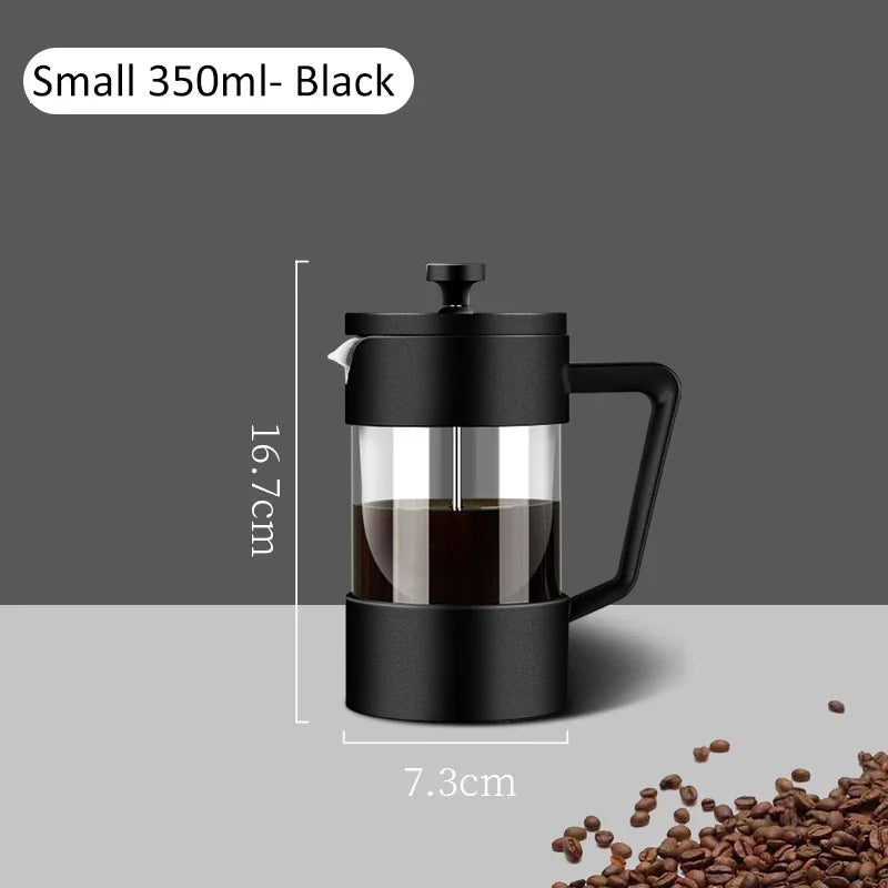 French Press Coffee Maker – 350ml/600ml/1L Borosilicate Glass Pot with Stainless Steel Filter