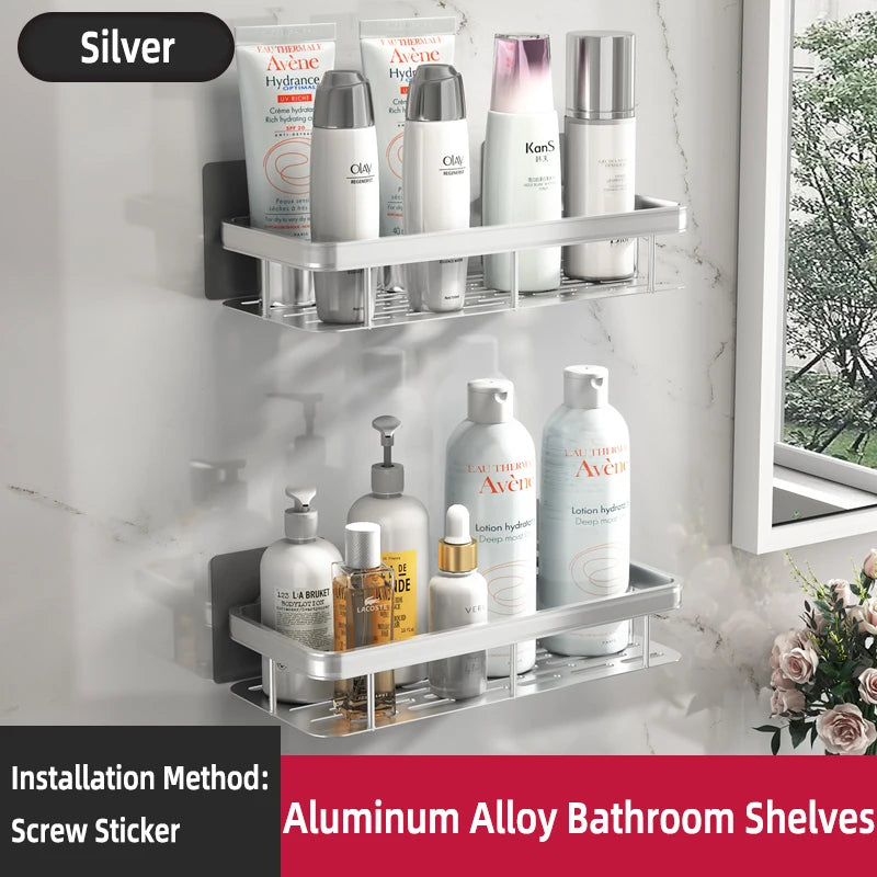 Estante de baño Organizador de almacenamiento de cocina Estante de champú de aleación de aluminio Estante de ducha Accesorios de baño Estante sin taladro