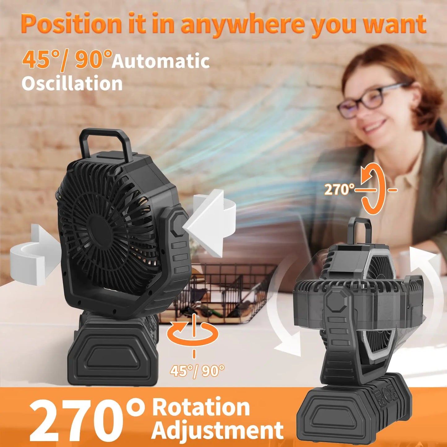 20,000mAh Camping Fan with LED Light – Wireless Rechargeable Outdoor Air Circulator with Hanging Hook