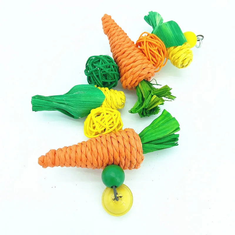 Parrot Chew Grind Teeth Bird Toy Hamster Rabbit Toy Birds Swing Cage Hanging Accessory Handwoven Carrot Corn Vine Ball Toy