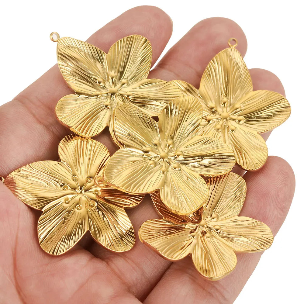 5PCS/LOT Stainless Steel Charms Large Flower Charm PVD Gold Plated Jewelry for Earring Necklace Bracelet Making