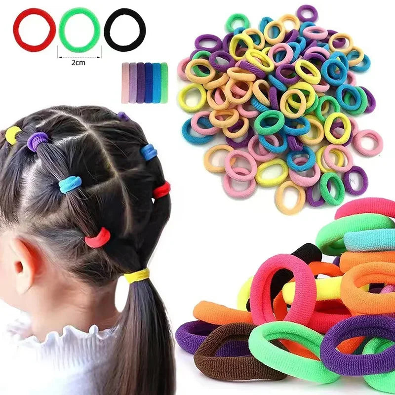 100pcs Girls Colorful Elastic Hair Bands for Ponytails and Scrunchies