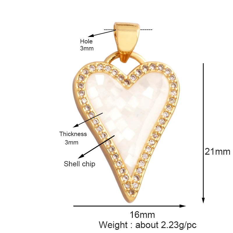 Classics Love Heart Star Zircon Focal Charm Pendant 18K Gold Plated Shell Pearl Jewelry