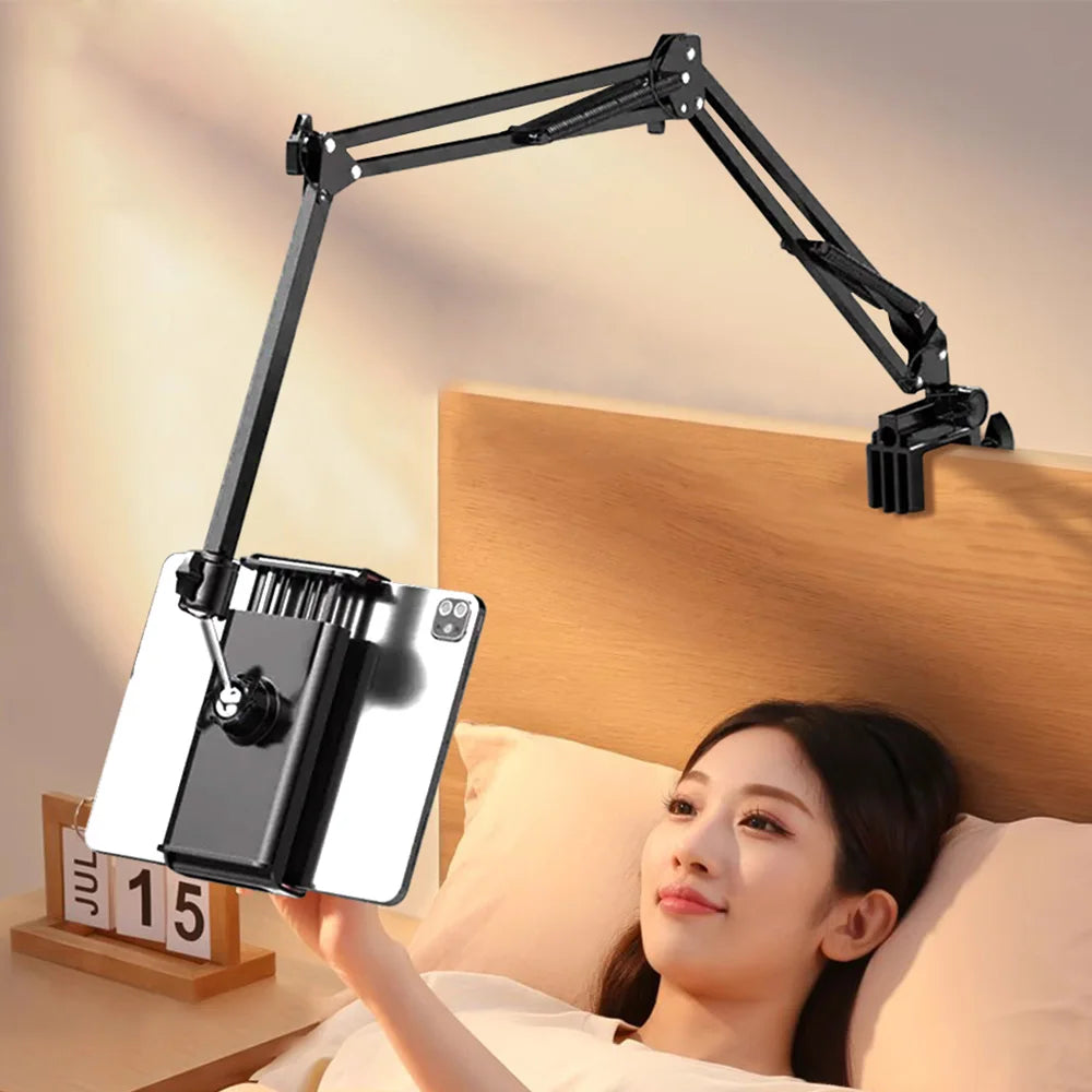 Soporte para tableta para cama con brazo de metal de 90 cm, soporte giratorio de 360° para tableta, soporte para iPad de 4,5 a 11 pulgadas, soporte para tableta y teléfono