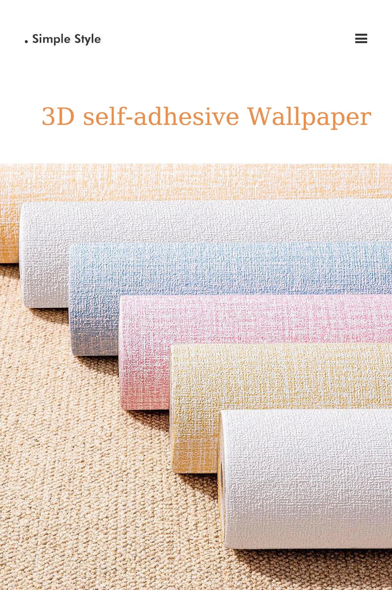 Papel tapiz de pared autoadhesivo de espuma 3D de lino de 50 cm x 10 m, PVC, color sólido, grueso, impermeable, para renovación de paredes