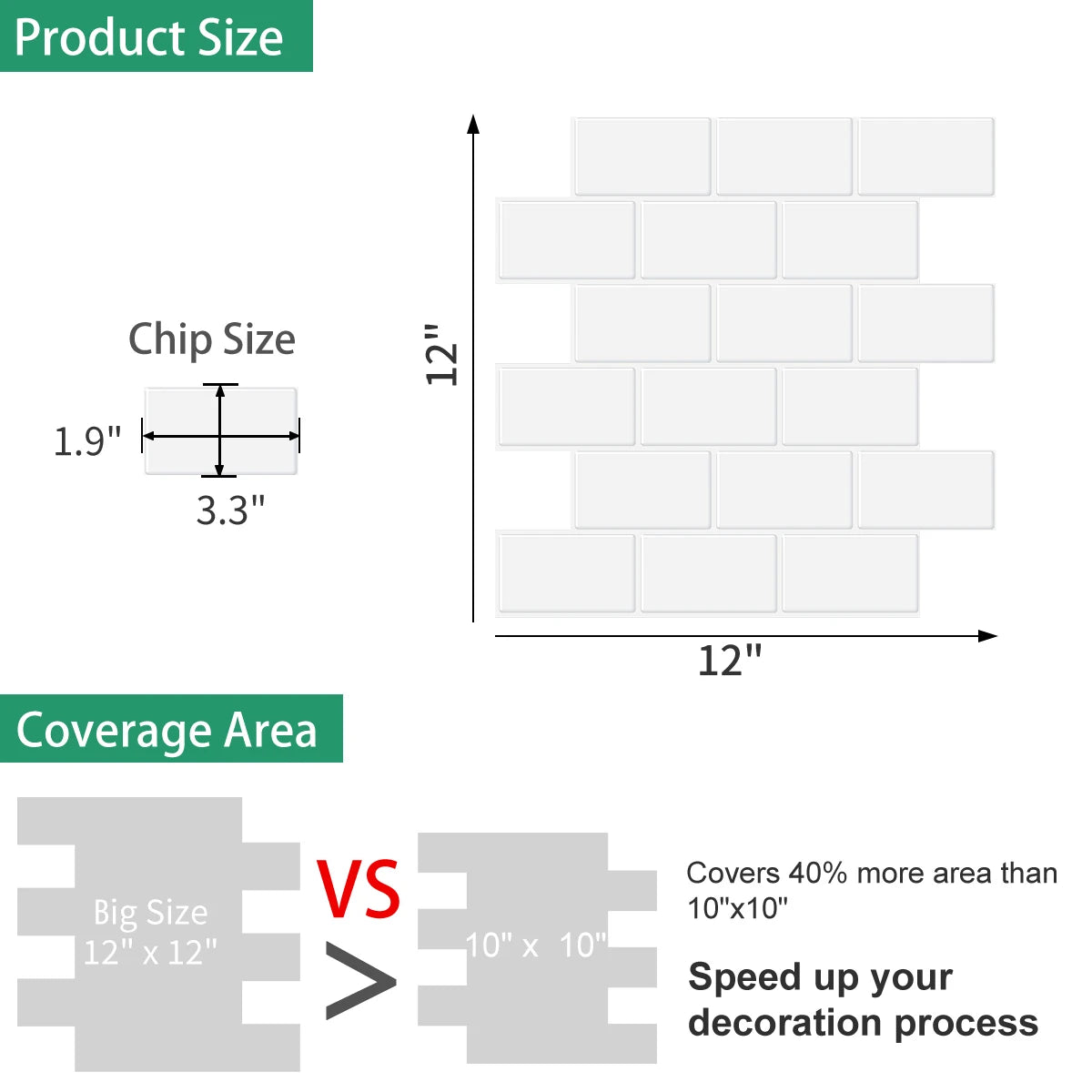 Big Size 12x12 Inch 3D Subway Wall Tile Stickers Waterproof Vinyl Wallpaper 10 Sheets