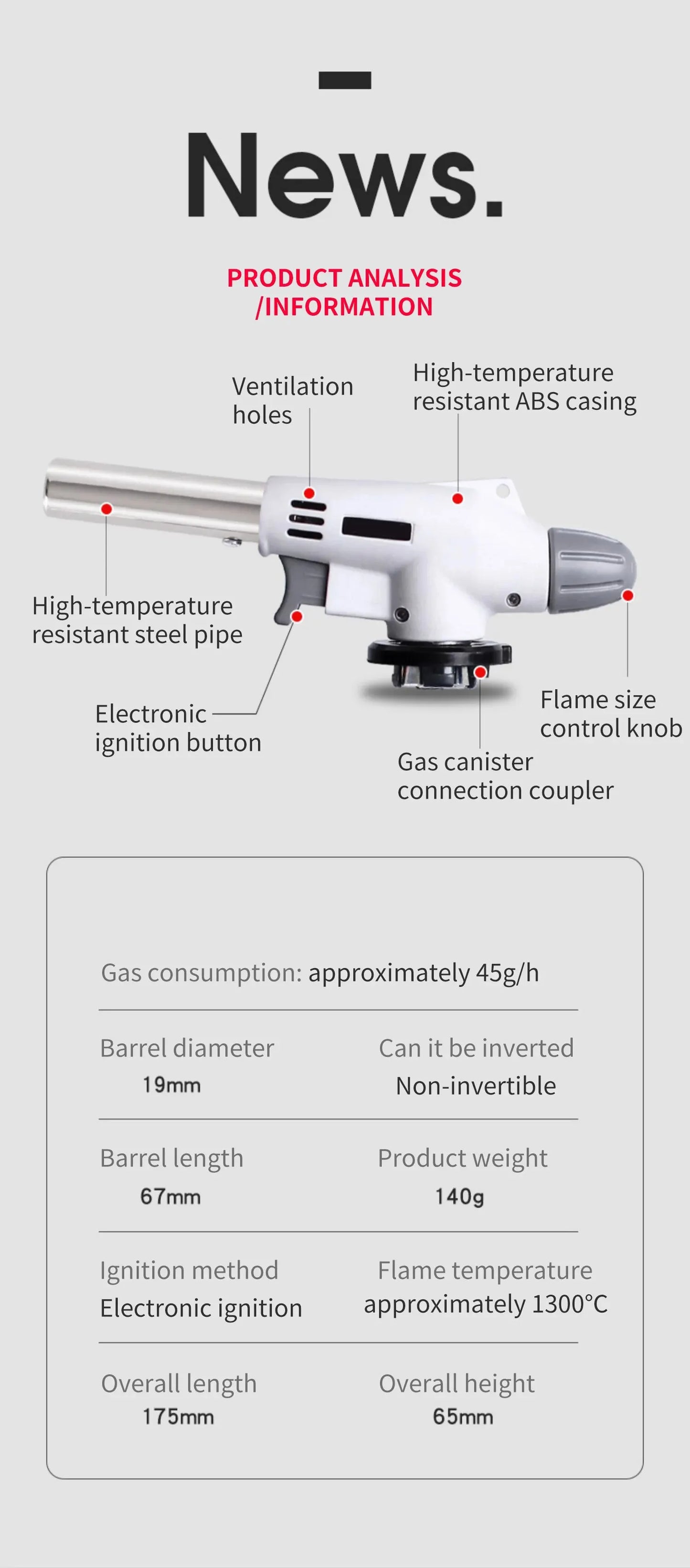 Portable Metal Flame Gun Butane Gas Welding-Burner Welding Gas Burner Flame Gas Torch Flame Gun Blow for BBQ Camping Cooking