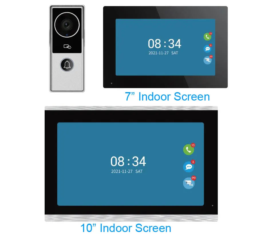 Wireless Wifi Video Doorbell 1080P 7/10 Color Touch Screen Smart APP Home Intercom Kit for RFID Card Access Control System