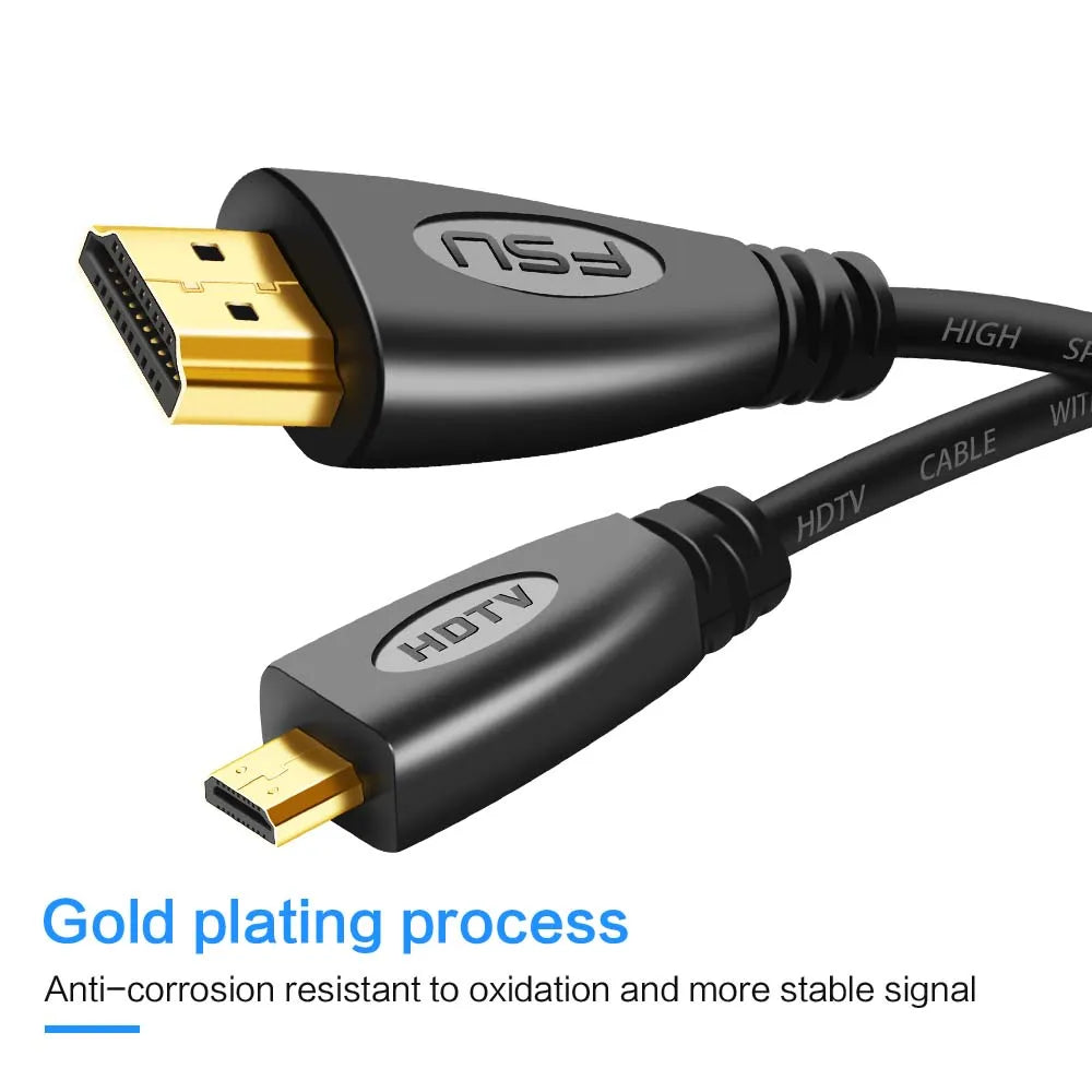 Micro HDMI-compatible to HD Cable Adapter Speed 1080P 3D Gold Plated Cable switcher 1m 3m 5m for XBOX Micro HD Cable Convertor