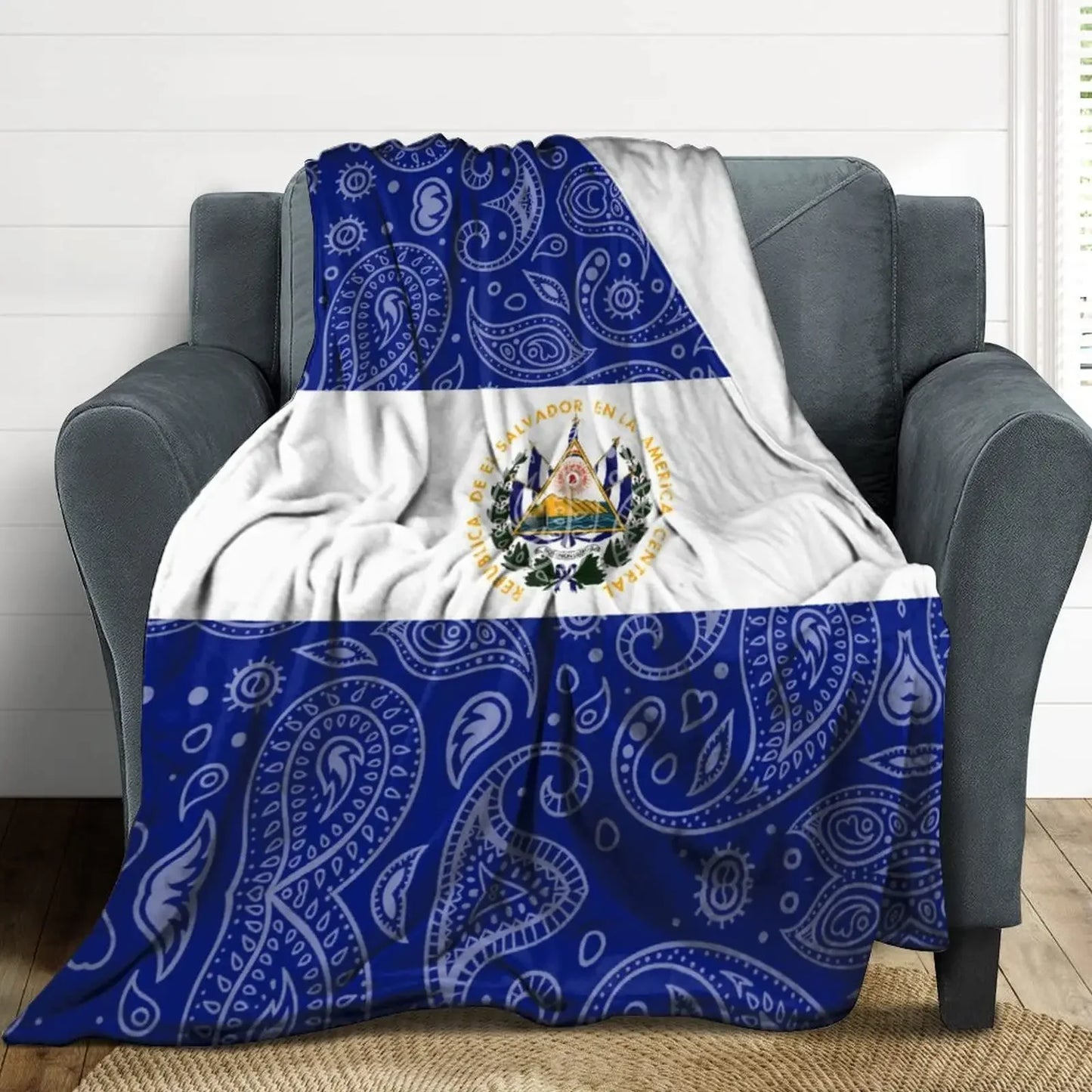 El Salvador Flag Blanket -Blue Sherpa