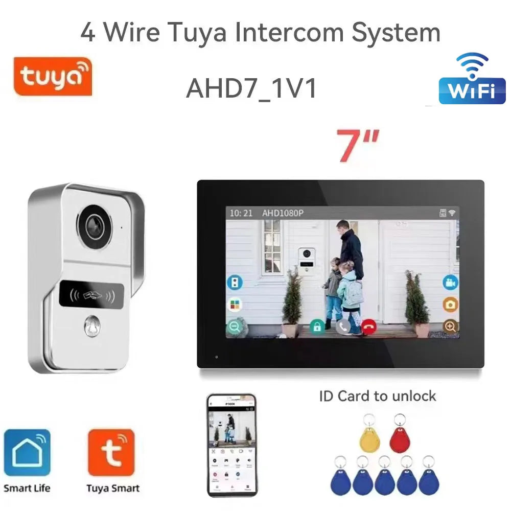 Wireless Wifi Video Doorbell 1080P 7/10 Color Touch Screen Smart APP Home Intercom Kit for RFID Card Access Control System