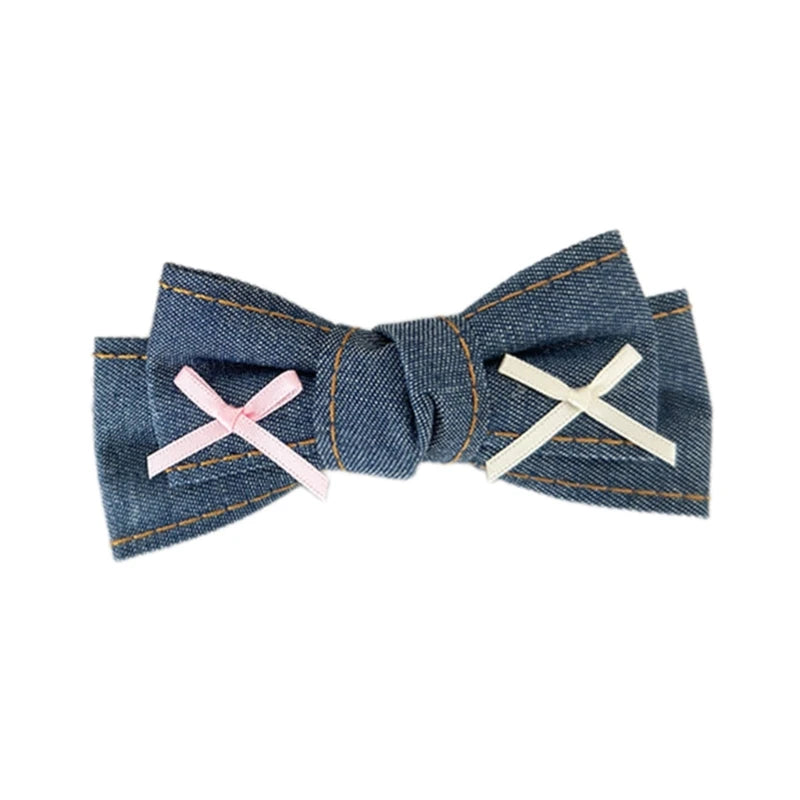 Denims Bow Hair Clip Balletcore Large Bowknot Blue Headdress Elegant Hairpin Dropship