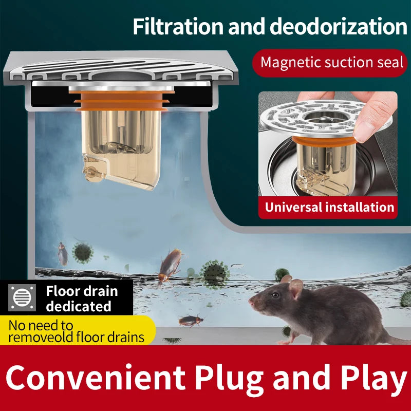 Desagüe de piso magnético con cierre automático, a prueba de olores e insectos, desodorante, antiolor, sin olor, para baño, inodoro, desagüe de ducha