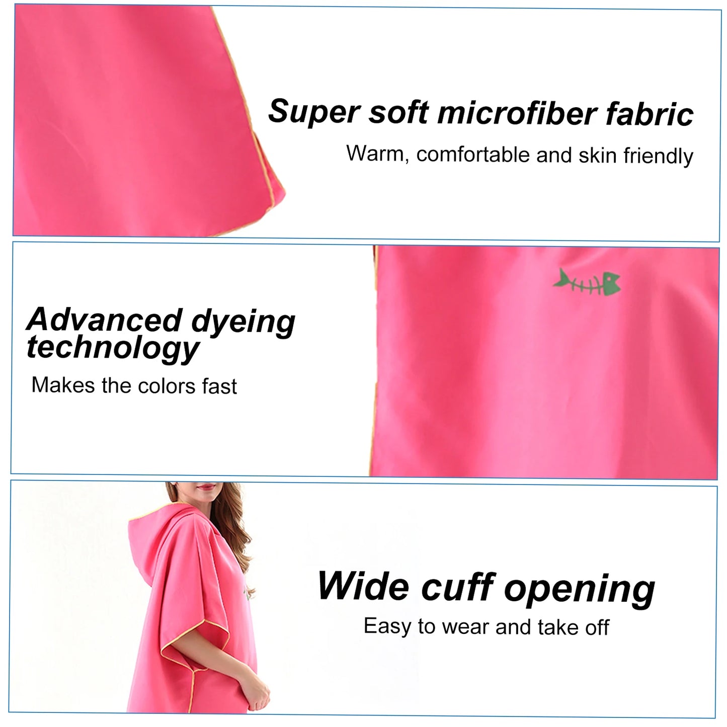 Surf Changing Poncho Towel with Hood – Quick-Dry Microfiber Beach Towel for Adults, Wetsuit & Swim Use