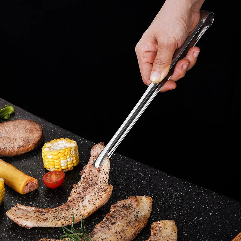 Stainless Steel Grill Tongs Food Clip BBQ Steak Clip Bread Tong Cooking Utensils Party Non-Slip Kitchen Gadgets Accessories