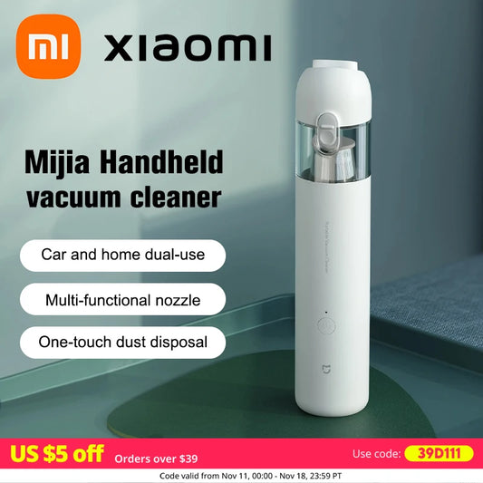 Aspiradora portátil para coche Xiaomi Mijia, minimáquina de limpieza inalámbrica de mano para el hogar, suministros para automóviles, succión ciclónica de 13000 Pa