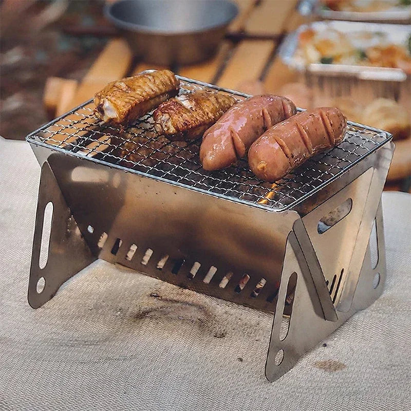 Portable Folding BBQ Grill Stainless Steel Camping Grill Multifunctional Outdoor Cooking Stove